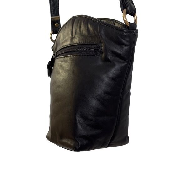 PINKY Genuine Leather Small Black Bucket Crossbody Bag - Picture 7 of 15